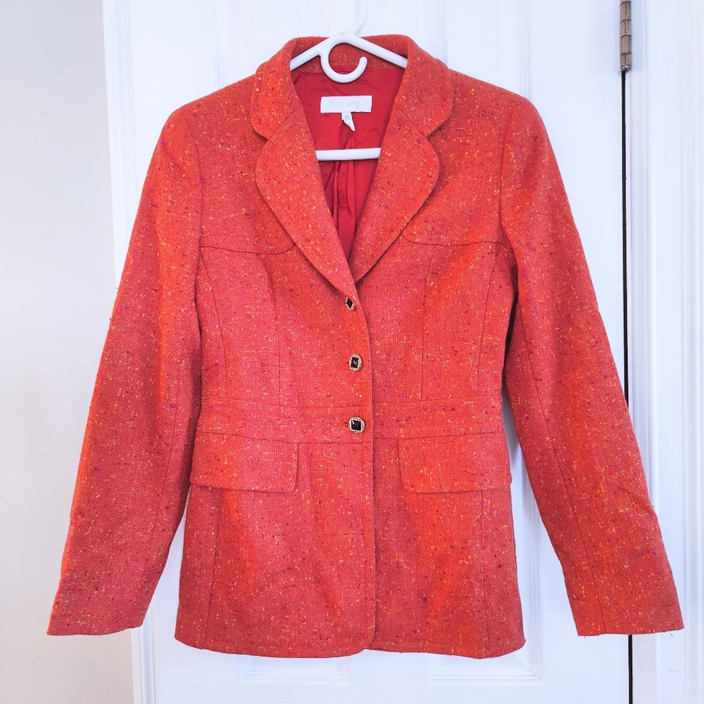 Escada Tweed Jacket Blazer size 8/38. Orange